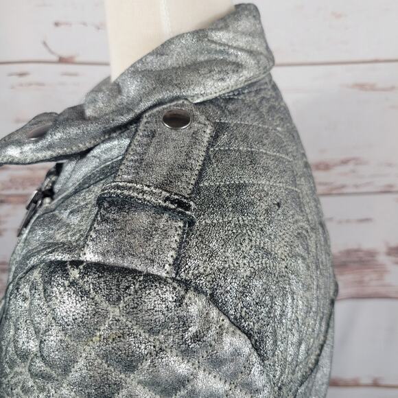 Revolve Muubaa Minsk Suede Quilted Leather Biker Jacket Silver Size 4 - Picture 13 of 16